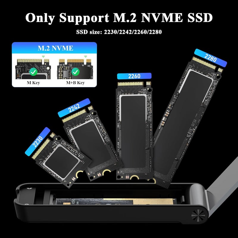 FIDECO M.2 NVMe SSD Enclosure, M.2 NVMe to USB Adapter, USB 3.2 Gen 2 (10Gbps) SSD Reader for M & M+B Key, Sandwich Style Design, Tool-Free Installation, Support UASP and Trim (Grey) - Image 2